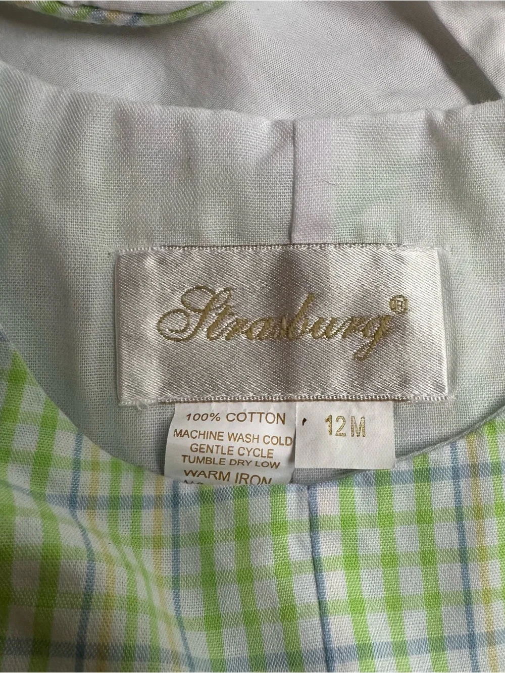 Strasburg Baby Boy Cotton John John Snail Shirt Set Blue Green White Plaid 12